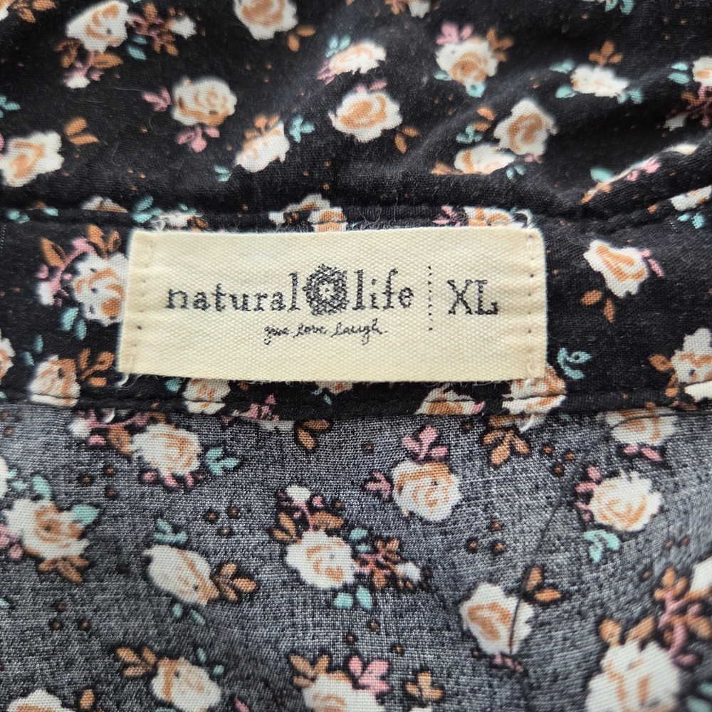 Natural Life Maxi Dress XL Floral Tiered Boho Button Cottagecore Peasant Coastal - Picture 4 of 15